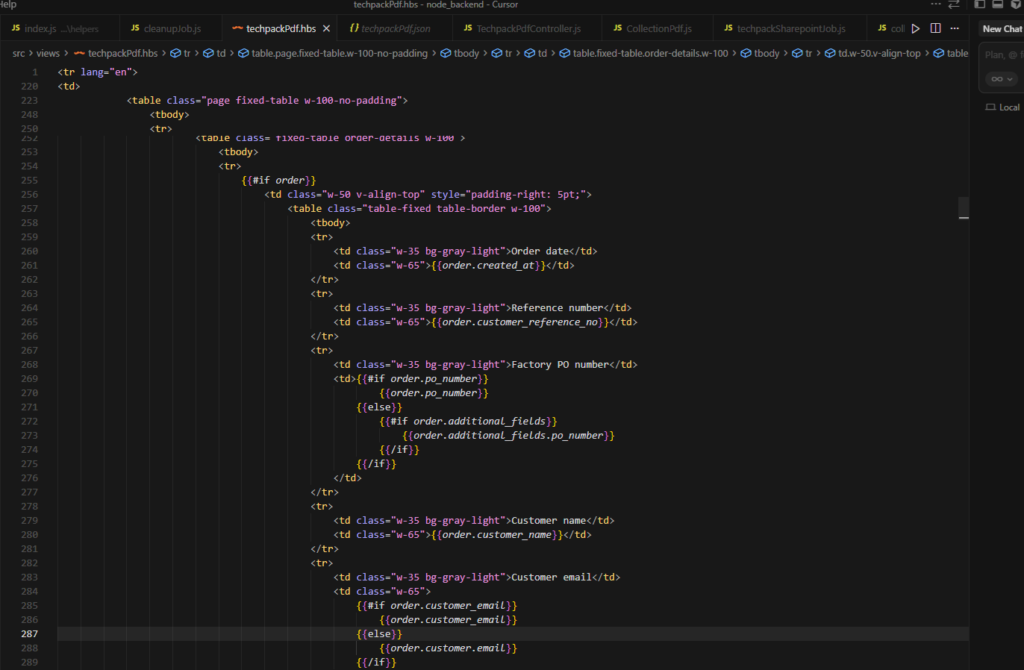 PDF generation microservice case study showing automated tech pack creation for manufacturing using Node.js and Puppeteer