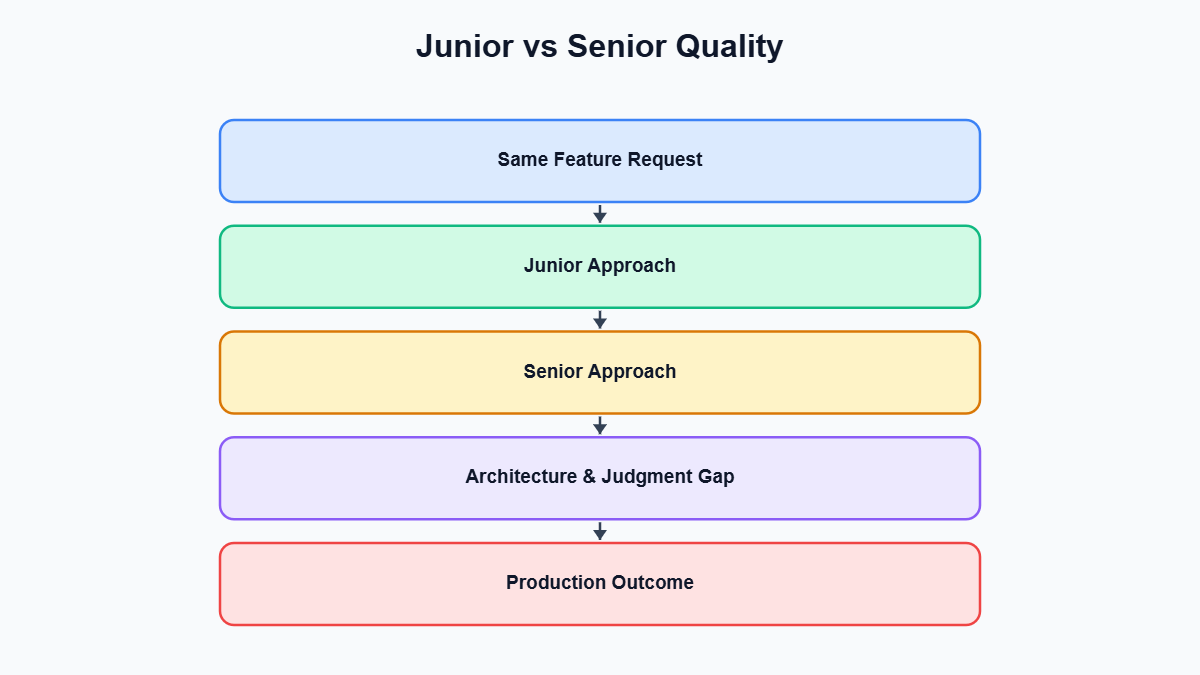 Junior vs Senior Full Stack Developer — Junior vs Senior Quality diagram